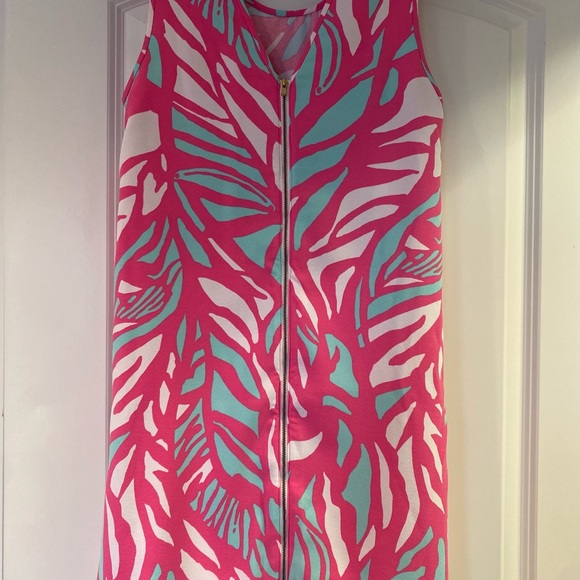 Lilly Pulitzer Sabrina Shift Dress in Papaya Playa Print - Palm Leaf & Flamingo - Picture 4 of 10